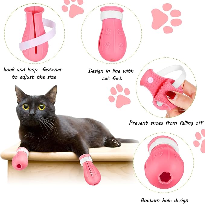 Cat Muzzle for Grooming Cat Adjustable Hood with Paw Covers Nail Clipper Trimmer Brush Tick Remover Tool Kitten Breathable Anti Bite Muzzles Silicone Anti Scratch Boots for Cats Bathing Shaving