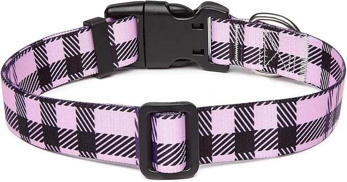 Mercano Adjustable Dog Collar - Special Design Patterns, Soft Nylon Comfortable Durable Pet Collar for Small Medium Large Dogs (M, Purple Plaid)