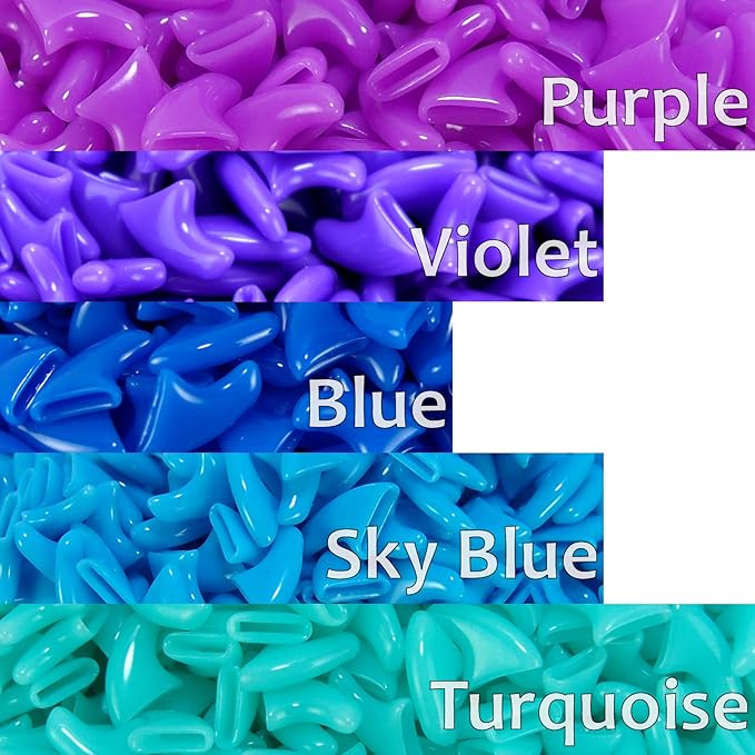 zetpo 100 pcs Cat Nail Caps | Cat Claw Covers | with Adhesives and Applicators (L, Purple, Violet, Blue, Sky Blue, Turquoise)