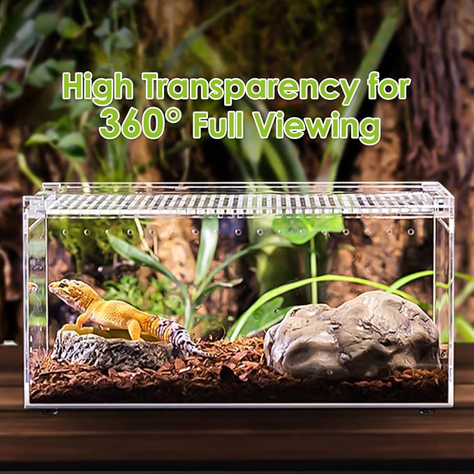 Reptile Terrarium Enclosure 8"x6"x4" Acrylic Tarantula Breeding Box Magnetic Hermit Crab Habitat Tank Transparent Jumping Spider Cage for Lizard Scorpion Sling Isopods Invertebrates Insect