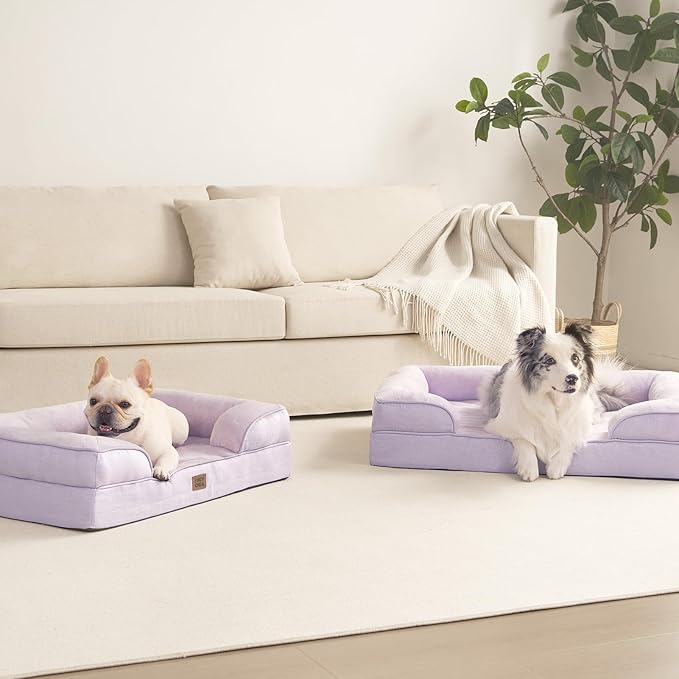 EHEYCIGA Orthopedic Dog Beds Large Sized Dog, Waterproof Memory Foam Pet Bed with Sides, Non-Slip Bottom Large Pet Bed with Washable Removable Cover, Lilac