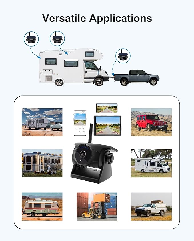 1080P Solar Wireless Backup Camera - Magnetic Hitch Rear Front Camera with Night Vision, 365-Day Standby, Waterproof, Rechargeable Battery for Horse Trailer RV Truck Car for Phone Pad Android