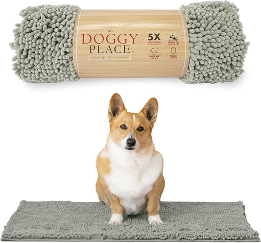 My Doggy Place Microfiber Dog Mat for Muddy Paws, 31" x 20" Light Gray - Absorbent and Quick-Drying Dog Paw Cleaning Mat, Washer and Dryer Safe - Non-Slip Rubber Backed Dog Floor Mat, Medium