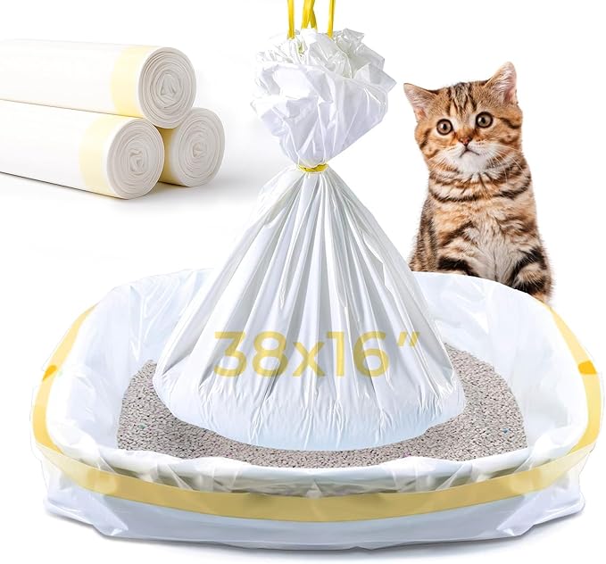 KONE Cat Litter Box Liners, 30 Count Jumbo Extra Durable Large Drawstring Kitty Litter Pan Bags Cat Waste Litter Bags Pet Cat Supplies 36" x 18"