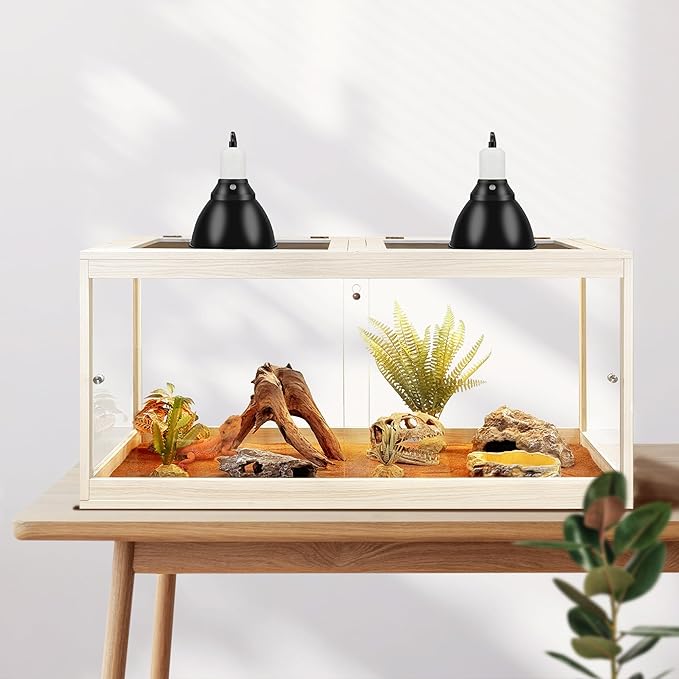 Tempered Glass Bearded Dragon Tank,32 Gallon Reptile Tank with Meatl Mesh Roof and Front Sliding Door, Anti-Scratch Lizard Tank,Spacious Reptile Enclosure for Snakes,Lguanas, Chameleons (Oak)