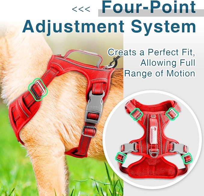 BARKBAY Dog Harness No Pull with ID Tag Pocket - Heavy Duty, Reflective, Easy Control for Large Dogs(Red,M)