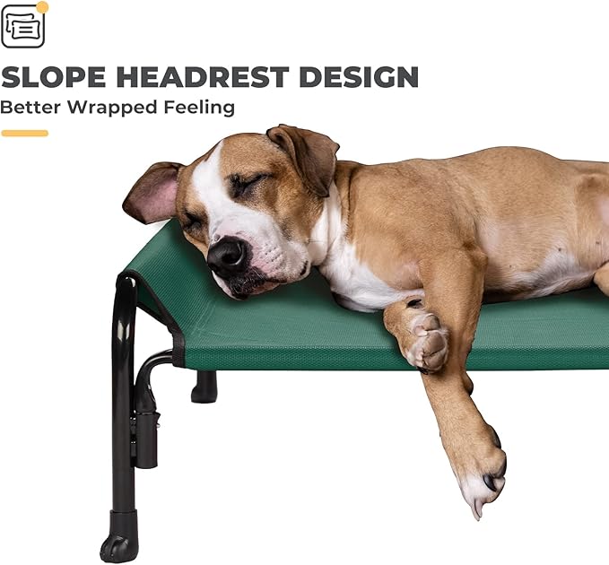 Veehoo Elevated Dog Bed, Outdoor Raised Dog Cots Bed for Large Dogs, Cooling Camping Elevated Pet Bed with Slope Headrest for Indoor and Outdoor, Washable Breathable, X-Large, Green, CWC2204