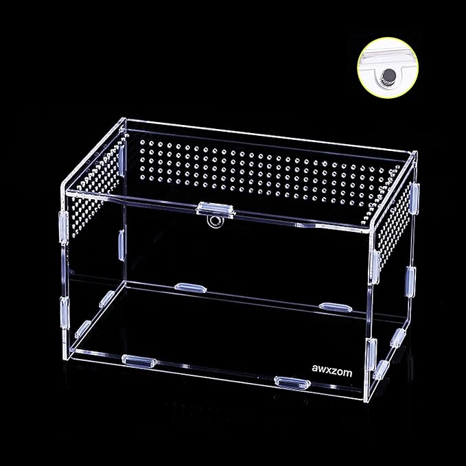 Magnetic Acrylic Case, micro habitat small Tarantula Enclosure enclosure for arboreal Tarantula Scorpion Sling Lizards Mantis Snake Gecko jumping spider snail Insect Isopods (7.8*4.7*4.7inch)