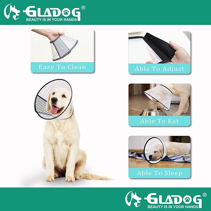 GLADOG Soft Dog Cone Collar, 3 PCS (XL is Only 1 PCS) Flexible Plastic Cone for Dogs After Surgery, Dog Recovery Collar, Adjustable E-Collar for Large/Medium/Small Dogs Cat, Comfy Elizabethan Collar