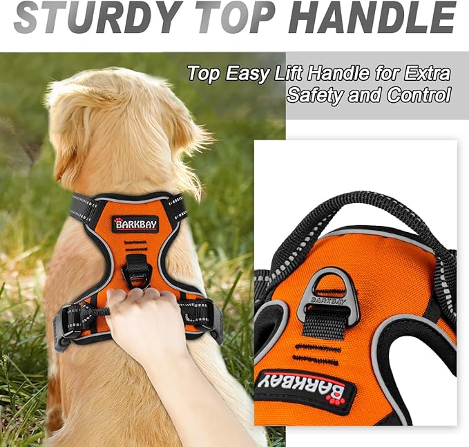 BARKBAY No Pull Dog Harness Front Clip Heavy Duty Reflective Easy Control Handle for Large Dog Walking(Orange,XL)