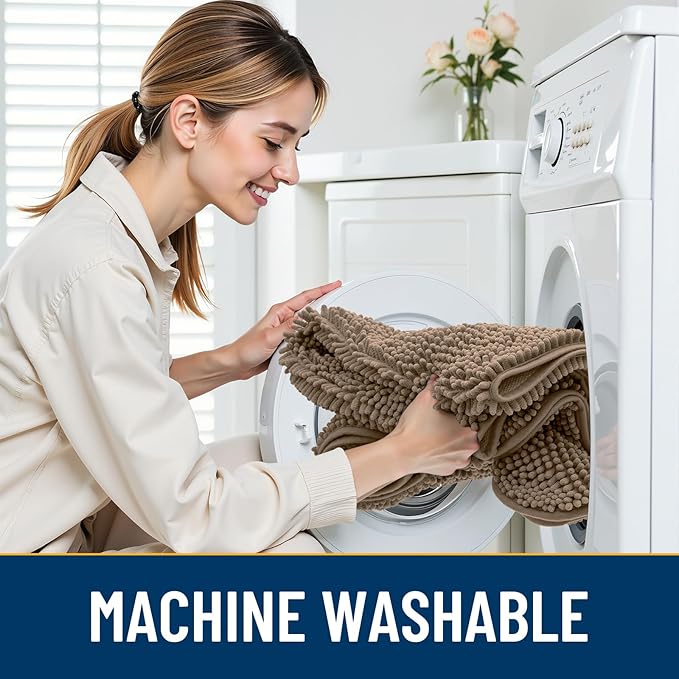 Smiry Dog Door Mat for Muddy Paws 48x30, Absorbs Moisture and Dirt Doormat, Non-Slip Washable Quick Dry Chenille Front Door Mat Indoor Entrance, Entryway Carpet for Inside Floor, Camel