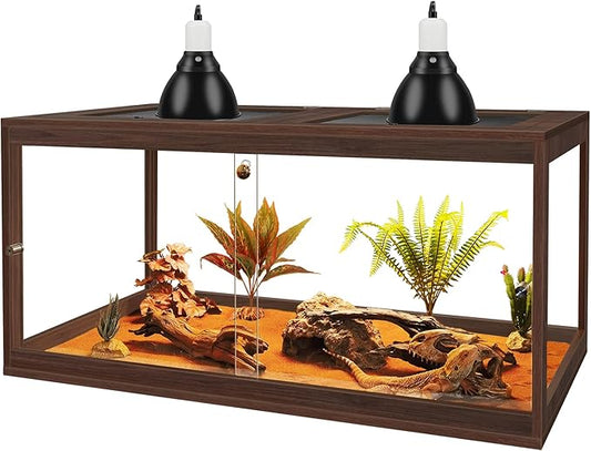 Bearded Dragon Tank,60 Gallon Reptile Tank with Meatl Mesh Roof and Front Sliding Door, Anti-Scratch Lizard Tank,Spacious Reptile Enclosure for Snakes,Lguanas, Chameleons(Walnut)