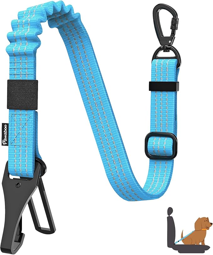 Pawaboo Dog Seatbelt for Car, 3-in-1 Dog Seat Belt Bungee, Shockproof Dogs Tether for Car with Buckle & Hook Latch, Adjustable Reflective Dogs Cars Harness Leash with 360° Lockable Buckle, Blue