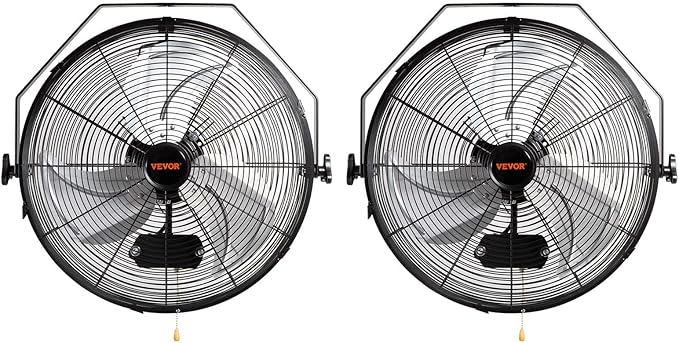 VEVOR 18 Inch Industrial Wall Mount Fan 2PCS, High Velocity 4000 CFM with 3-Speed Manual Control & 360° Tilt Adjustment, for Indoor Use, Warehouse, Workshop, Basement, and Commercial Spaces