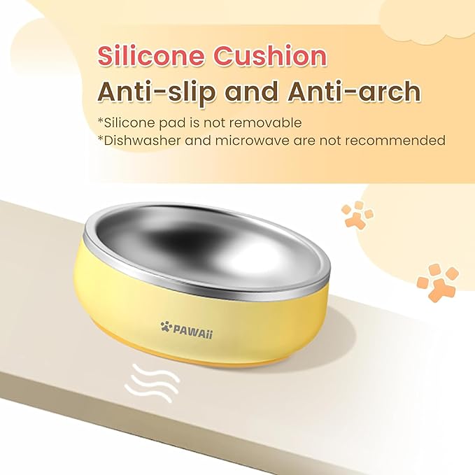 Pawaii Small Dog Bowls, 12 oz. Food Water Bowl Designed for Puppies and Cats with Non-Slip Rubber Base, Upgraded Metal Insulated, Double Stainless Steel Bowls, Cheese Yellow