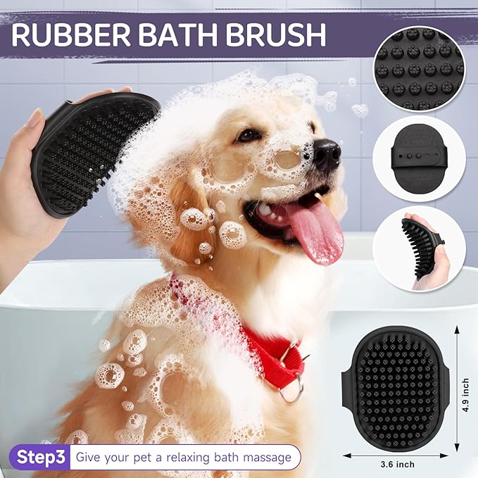 Dog Brush Kit – 3 PCS Grooming Set with Self-Cleaning Brush, Undercoat Rake & Pet Bath Brush. Great for Shedding, Tangles & Dirt Removal – Ideal for Long & Short Haired Dogs & Cats, Purple