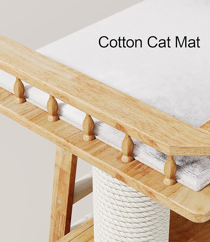 Modern Solid Wooden Cat Tree Tower, 25" Luxury Cats Trees Condo with Scratching Post, 2 Level Heavy Duty for Cat Tower Indoor Cats Adults, Natural Cats Tree House with Washable Cushions