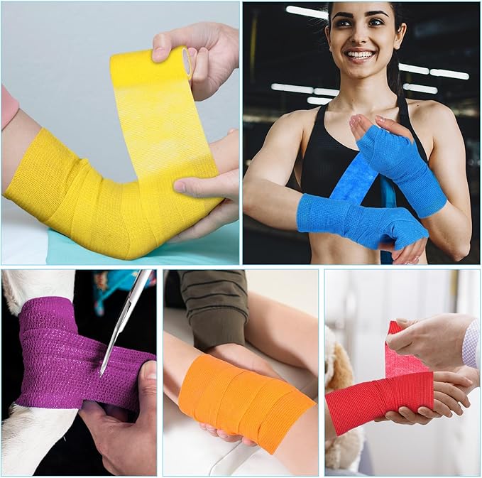 Treela 36 Pcs Self Adherent Bandage 3" X 5 Yard Wrap Breathable Cohesive Bandage Elastic Adhesive Tape for Stretch Athletic Sports Wrist Ankle(Variegated)