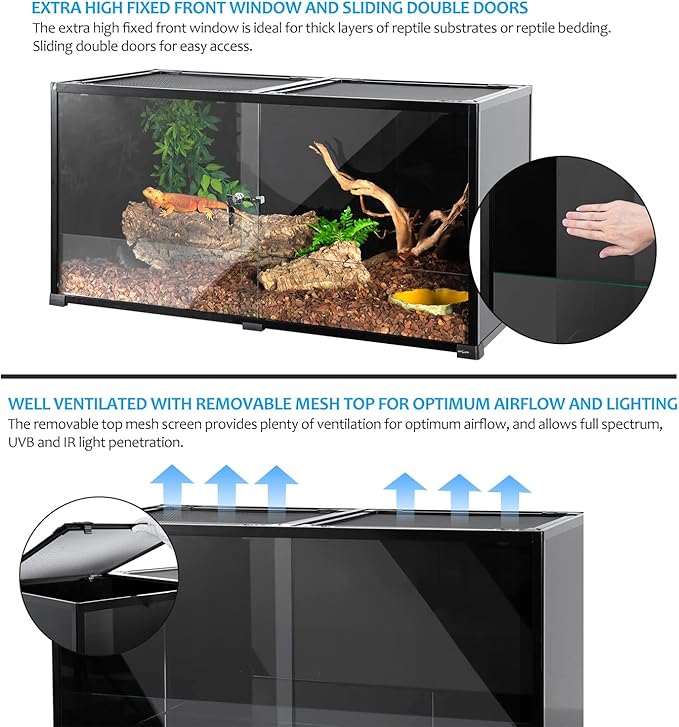 REPTIZOO Large 120 Gallon Reptile Terrarium, Reptile Tank 48" x 24" x 24" Black-Tinted Eco-Terrarium