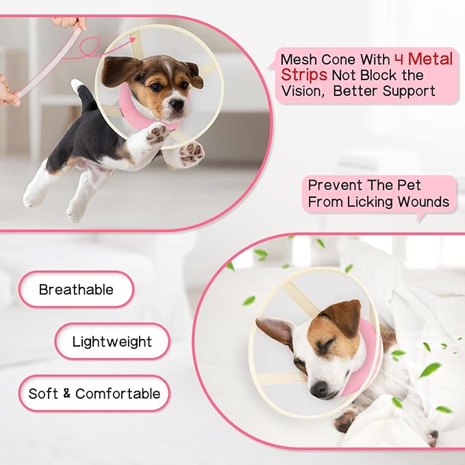 Soft Dog Cone Collar to Stop Licking-Adjustable Comfortable Mesh Recovery Collar After Surgery for Small or Miniature Dogs, Alternative to Plastic Elizabethan Collars for Neuter Incision Care (Pink,M)