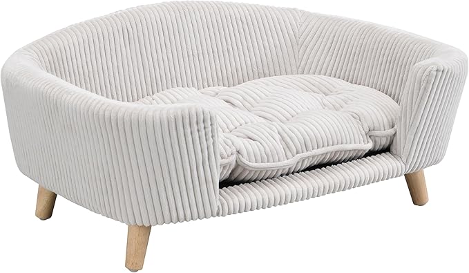 Christopher Knight Home Elroy Orthopedic Dog Bed, Elevated Dog Sofa Bed for Small Dog, Supportive Foam Pet Couch Bed with Wooden Legs, Modern Pet Sofa Bed, Light Beige