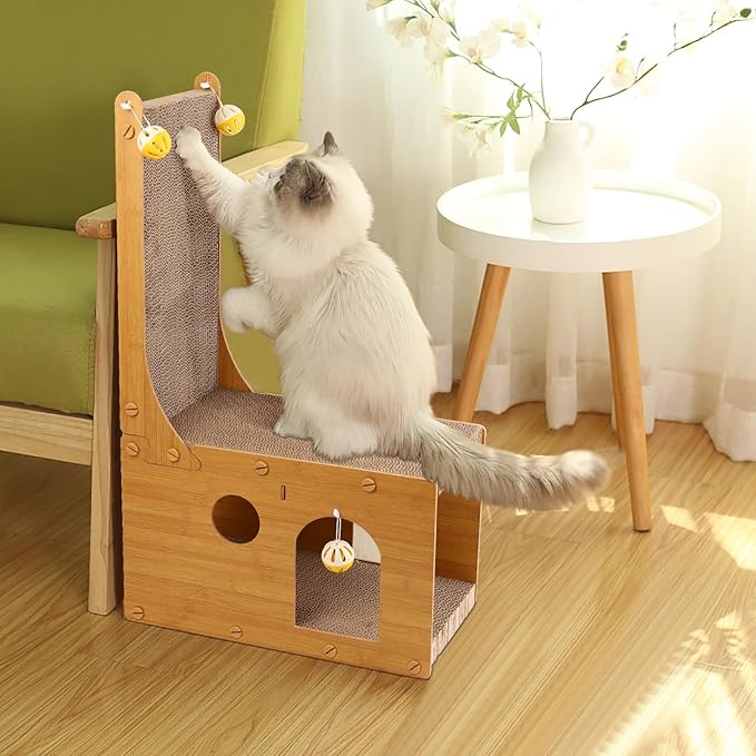 Cat Scratcher, Cat Scratching Board, L Shaped Vertical Cat Scratcher for Wall and Couch Protection, Cat Cardboard Scratcher with 4 Ball Toys for Indoor Cats