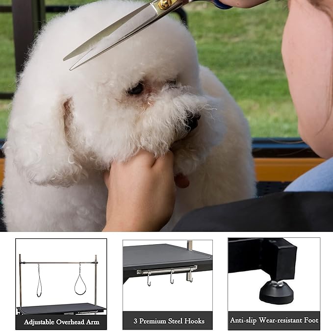 Electric Pet Grooming Table for Large Dogs - Professional Heavy Duty Height Adjustable Pet Grooming Station with Anti Slip Tabletop, Two Nooses & Tool Organizer, Maximum Capacity Up to 250 lbs Black