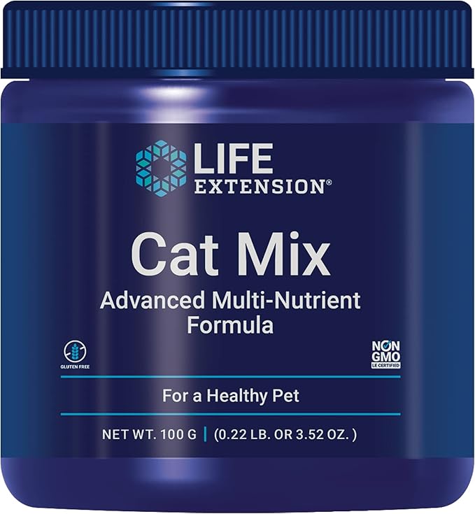 Life Extension Cat Mix, cat Food Supplements, Heart Health, probiotics, L-arginine, Taurine, B12, folic Acid, Vitamin C, Vitamin E, Rosemary, Nutrient Absorption, Gluten-Free, Non-GMO, 85 Servings