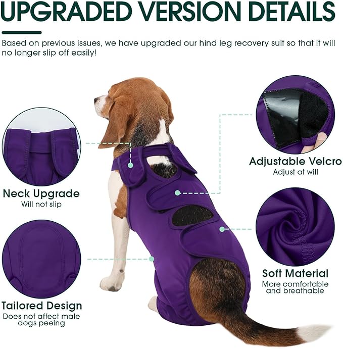 Kuoser Dog Recovery Suit for Rear Legs, Thigh Wound Protective Sleeve for Dogs, Dog Recovery Sleeve for Female Male Dogs, Dog Onesie After Surgery Pet Surgical Suit for Spay Neuter, Purple M
