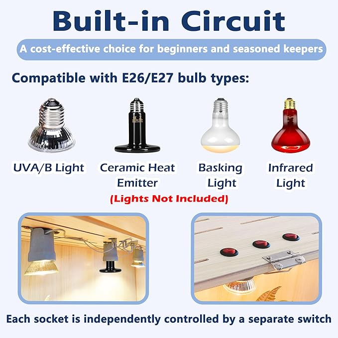 65 Gallon Reptile Terrarium Tank Large 40" x 16" x 16", Bearded Dragon Tank with Roof Door, Snake Tank with Built-in Lamp Fixture and Switch, Side Windows, 40 Inch