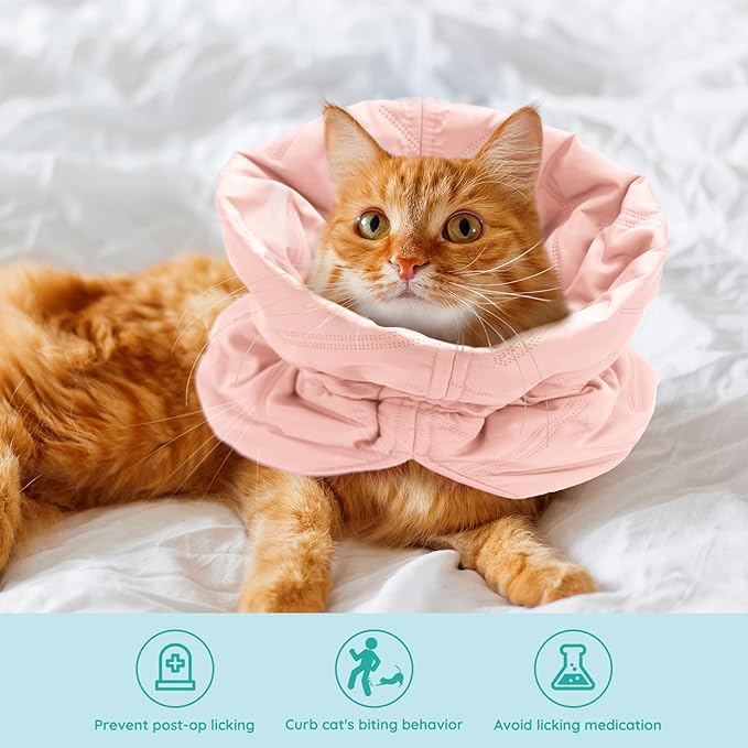 Cat Recovery Collar, Soft Adjustable Cat Cone Alternative, Lightweight Waterproof Fasteners Collars for Cats Kittens Puppies, After Surgery Stop Licking and Daily Use (Orange Pink, M(Neck7.9-13.8"))