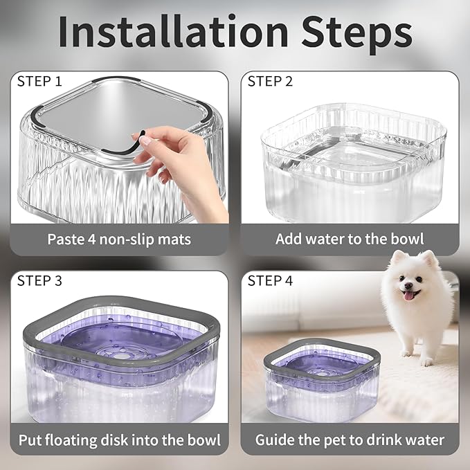 3L Dog Water Bowl No Spill 101oz Large Capacity Spill Proof Slow Drinking Water Feeder No Splash Pet Water Bowl Vehicle Carried Travel Dog Bowl for Sloppy Messy Drinkers Cats(Purple)
