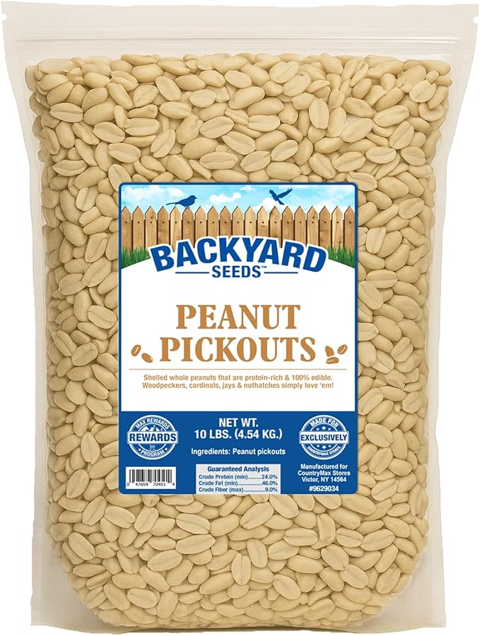 CountryMax Backyard Seeds Shelled Whole Peanuts for Woodpeckers, Birds, Squirrels & Wildlife – Premium Wild Animal Food, 10 lbs Bag
