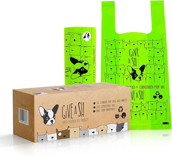 100% Certified Home Compostable Dog Poop Bags with Handles - 10% to Charity - ASTM D6400 & EN 13432 Compliant Large Poop Bags - 120 Bags - Large Pantry Roll of Plant Based Compostable Poop Bags