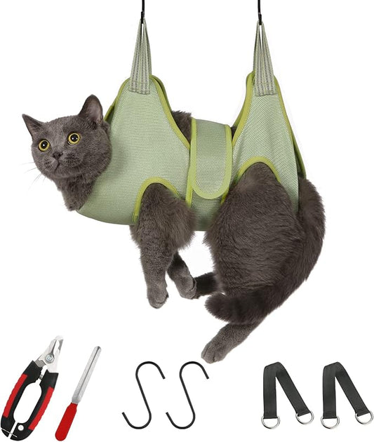 Guzekier Pet Hammock Harness for Cats & Dogs, Sling for Grooming, Restraint Bag with Nail Clippers/Trimmer, Comb, Ear/Eye Care