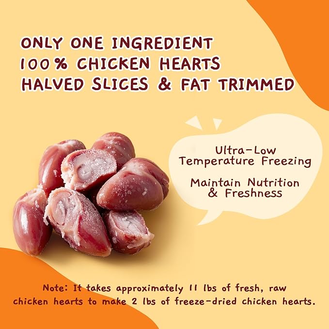 Jungle Calling Cat Treats & Dog Snacks, Freeze Dried Chicken Hearts Halves for Cats & Dogs, Single Ingredient Organ Meat, High Protein Pet Training Treats & Food Topper, 7.76 oz