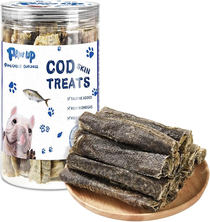 Dog Treats, Cod Skins Dog Treat with Taurine, One-Ingredient Grain-Free Chew Fish Skin Rolls Rich in Omega3, 8 oz
