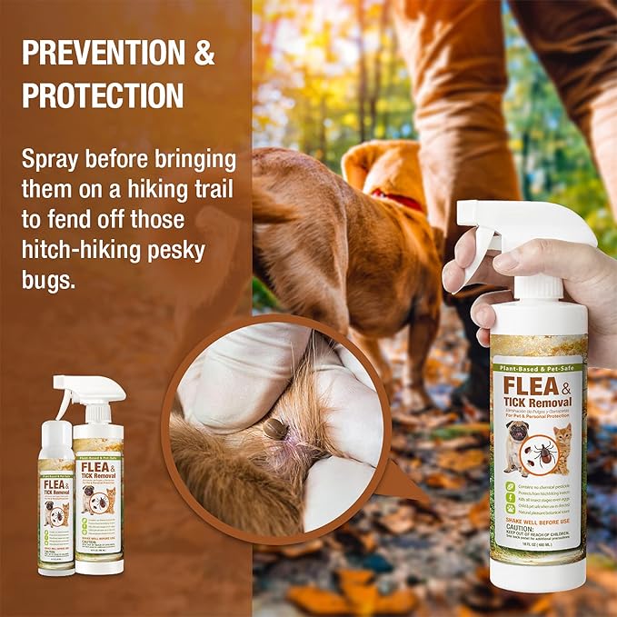 EcoVenger Flea & Tick Removal Spray 16oz for Dogs and Cats, Protects from Fleas, Mites, Ticks & Mosquitoes, eliminates+ Repels+ Housekeeping, Indoors/Outdoors, Plant-Based Formula Safe for Pets & Kids