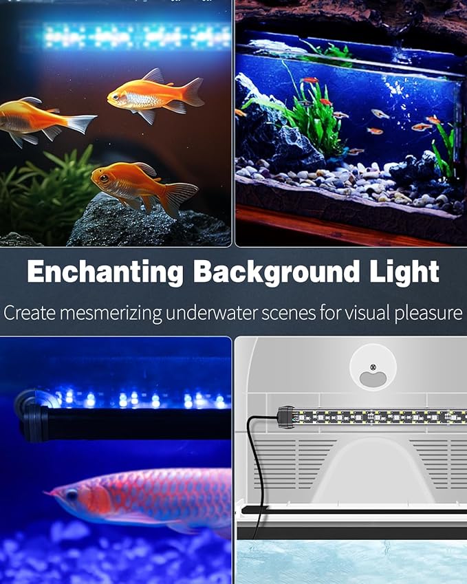 Pawfly 12W Aquarium LED Light 24 Inch 24/7 Fish Tank Light with Full Spectrum White Blue Red Green Lights Multi-Colored LEDs with D/N Mode Single Color Effects Timer and Adjustable Brightness