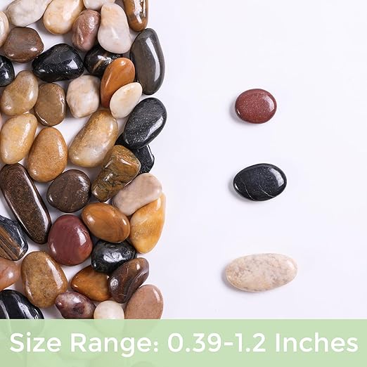 SIDONG 5 LB Mixed River Rocks, 0.4-1.2 Inches Highly Polished Pebbles for Indoor Plants, Decorative Stones for Plants, Fish Tank, Vases, Home Décor, Crafting, Garden Landscaping
