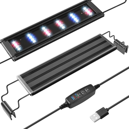 FEDOUR USB Mini Aquarium LED Light, Full Spectrum Aquarium Light with Extendable Brackets, Adjustable Aquarium Plant Light with External Controller, for Freshwater Tank (11-16in)