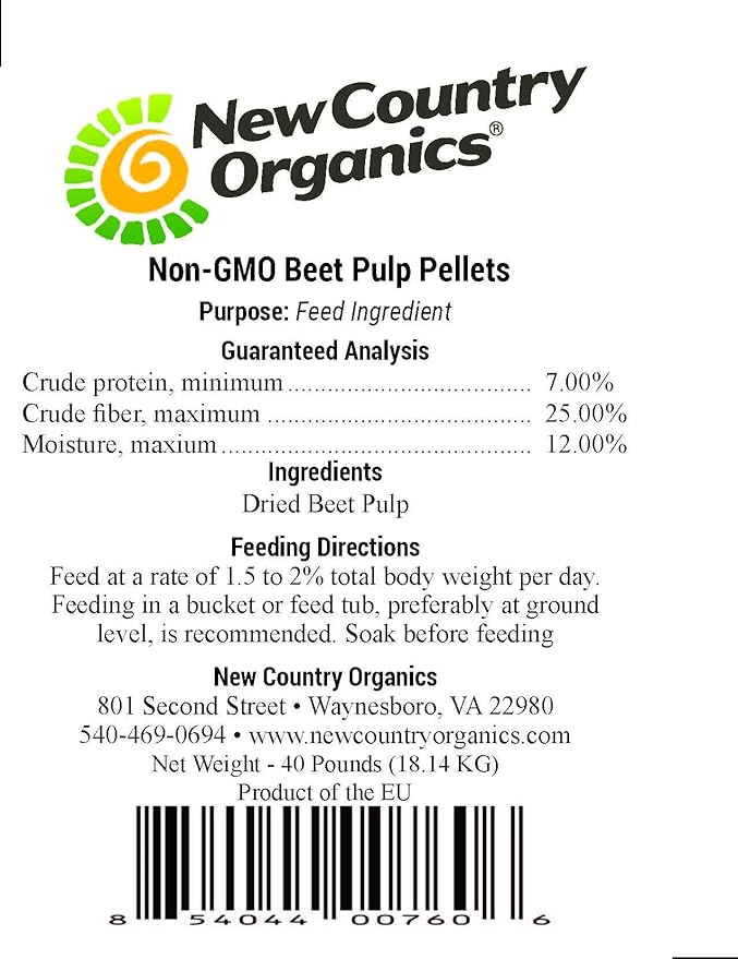 New Country Organics | Beet Pellets | Beet Pulp for Horses | Higher Fibre and Non-GMO | 40 lbs