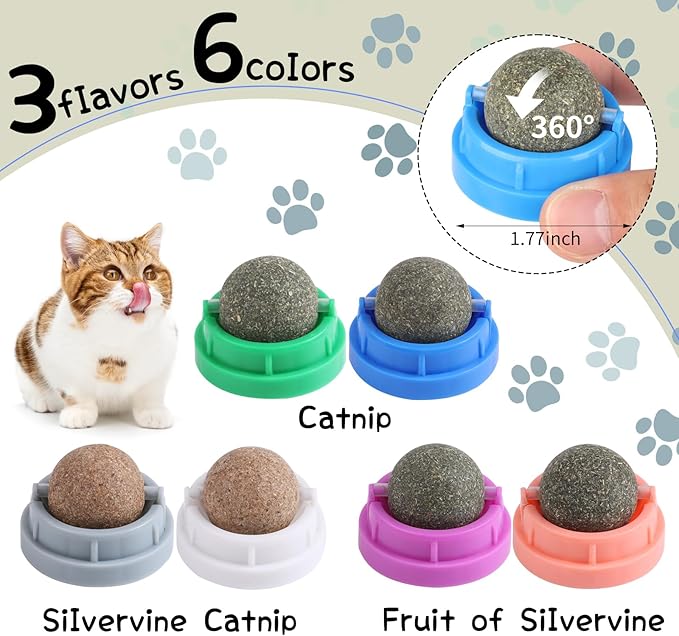 CCINEE 6PCS Catnip Balls for Cats Wall Catnip Toys Edible Cat Toys for Cat Lick Safe Healthy Kitten Chew Toys Teeth Cleaning Dental Cat Toys