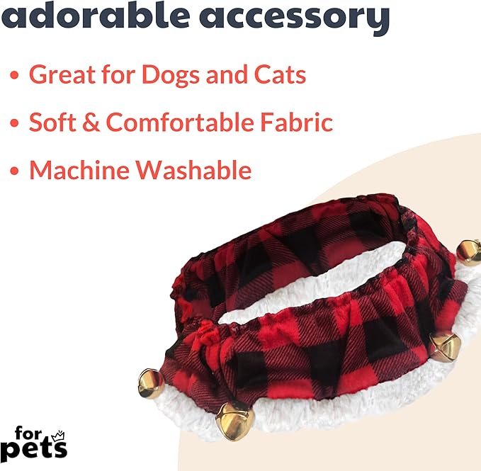 Huxley & Kent Ruff Pet Scrunchy | Buffalo Check (Large) | Festive Christmas/Holiday Neckwear for Dogs/Cats | Fun Stretchable Costume Accessory | Soft Collar with Bells