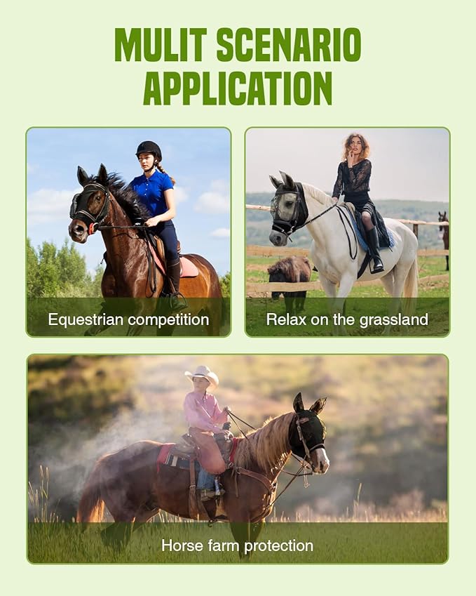 JWODVNTH Fly Masks for Horses with Ears - Large Eye Space, Comfort, UV-Block - Horse Fly Mask for Daily Stable, Hot Weather Riding, and Competition - Full, Black