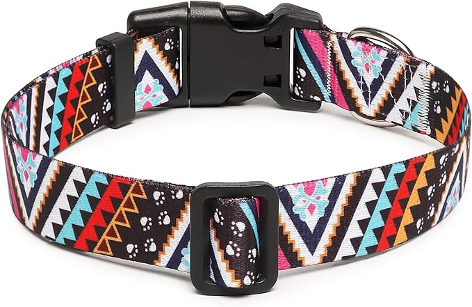 Mercano Adjustable Dog Collar - Special Design Patterns, Soft Nylon Comfortable Durable Pet Collar for Small Medium Large Dogs (M, Ethnic Pink)