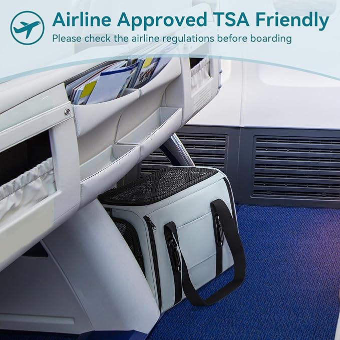 PETSFIT Soft-Sided Cat Carriers & Car Seats with Patent Safe Buckles, Clip-On Harness，18"x11"x11" Airline Approved Pet Carrier - 9 lbs Capacity (Cyan Blue)