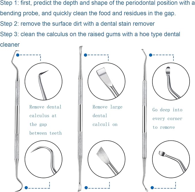 Hotop 3 Pieces Dog Dental Tooth Scaler and Scraper Stainless Double Headed Tarter Removing Tool Scraper Pet Teeth Cleaning Tools for Dog and Cat (Silver)