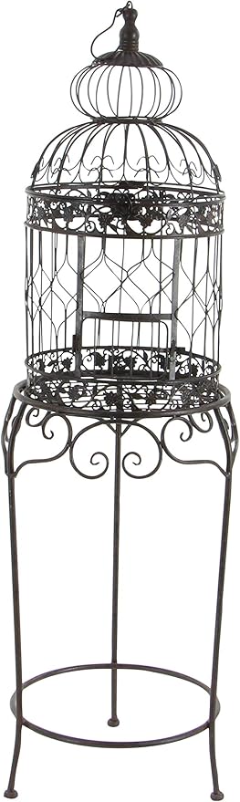 Deco 79 Vintage Metal Free-Standing Birdcage, 14" x 14" x 47", Black