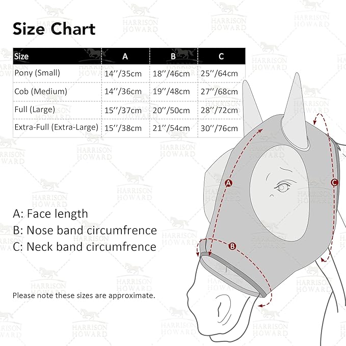 Harrison Howard Super Comfort Stretchy Fitting Horse Fly Mask with UV Protection Soft on Skin with Breathability Knitted Printing Medium